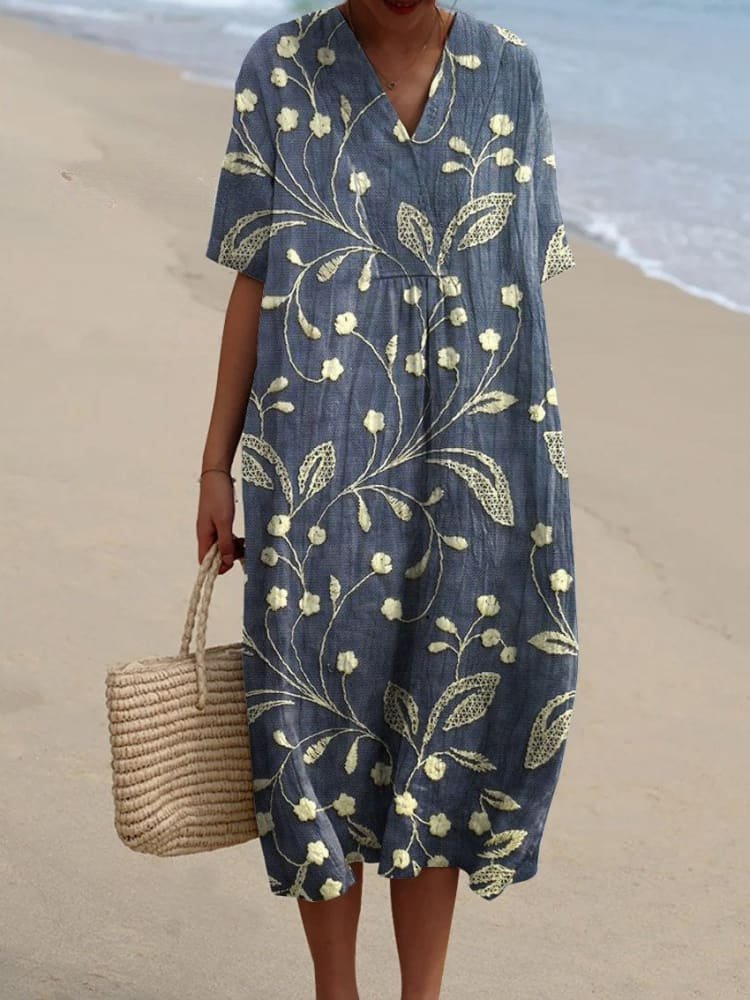 Nadia | Long Relaxed Boho V-Neck Striped Frocks For Women