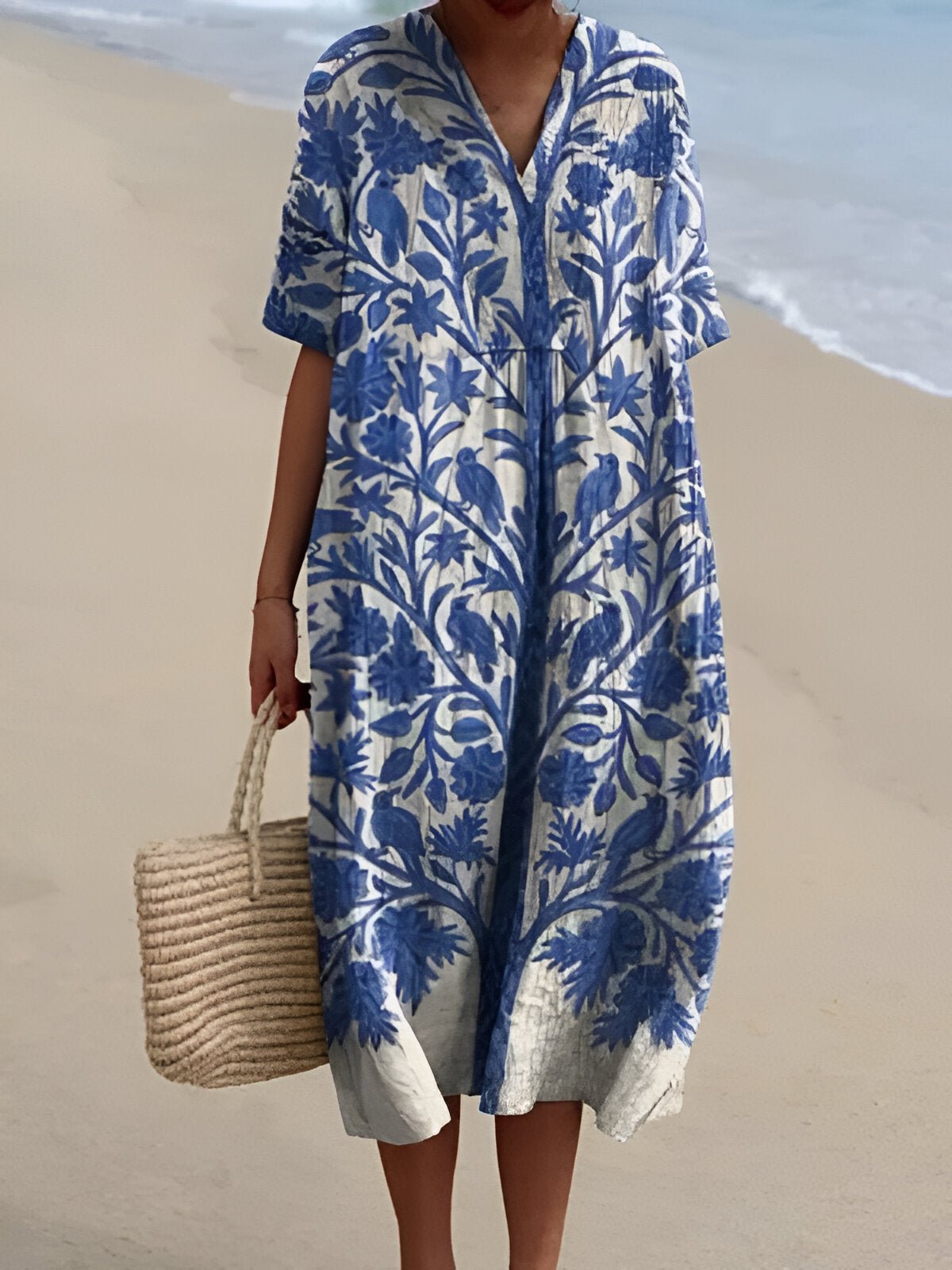 Nadia | Long Relaxed Boho V-Neck Striped Frocks For Women