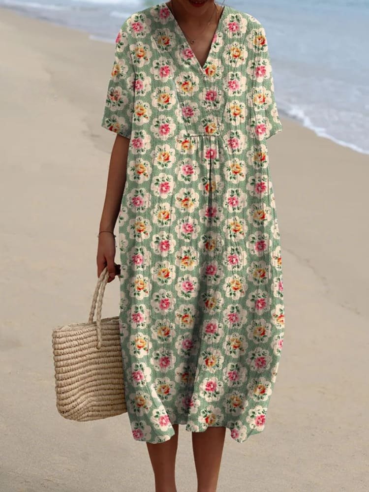 Nadia | Long Relaxed Boho V-Neck Striped Frocks For Women