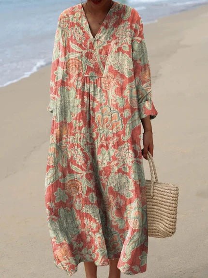 Nadia | Long Relaxed Boho V-Neck Striped Frocks For Women