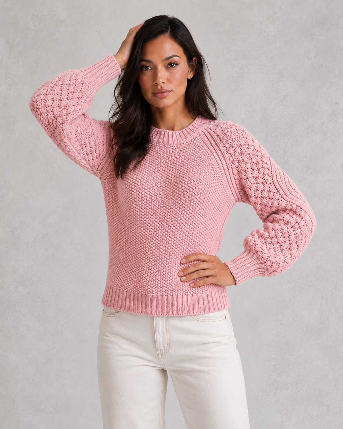 Delia | Oversized Chunky Cable Knit Long Cardigan Jumper Sweater — Baby Pink