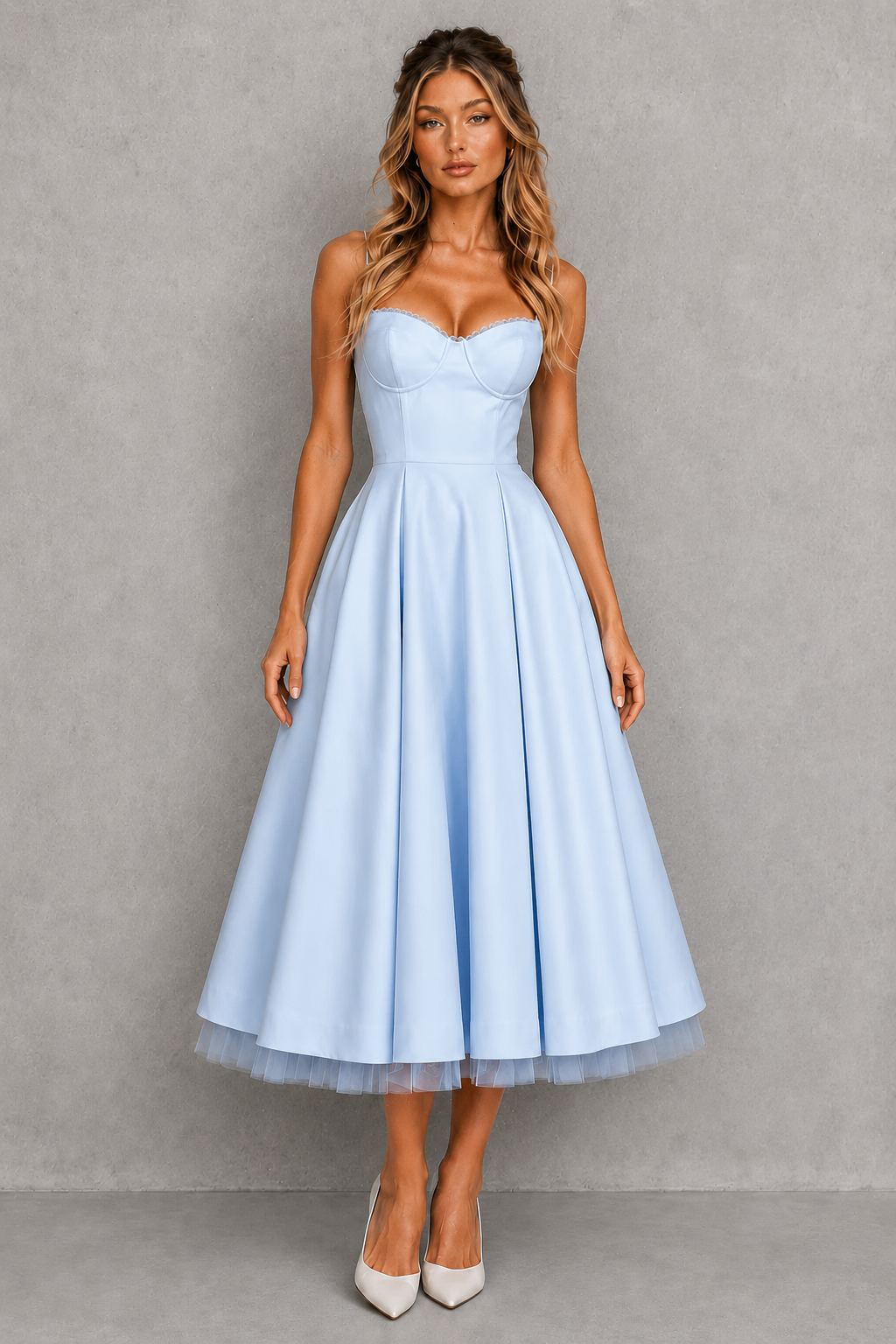 Ophelia | Plus Size Corset Midi Occasion Dresses With Full Skirt