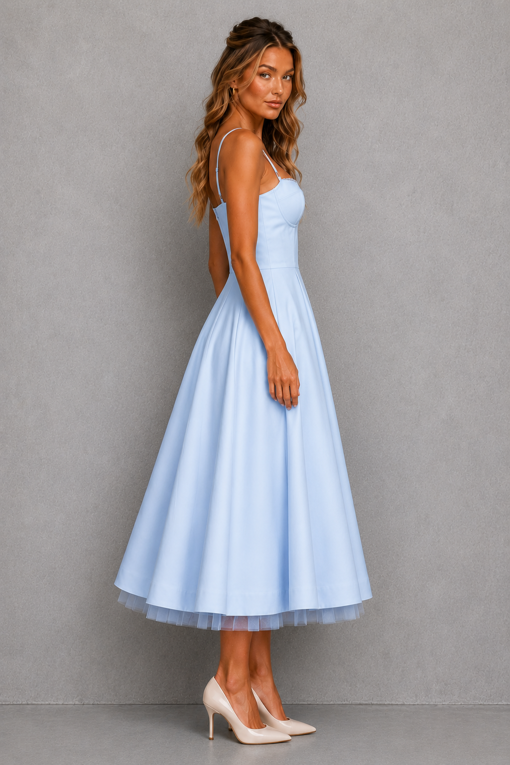 Ophelia | Plus Size Corset Midi Occasion Dresses With Full Skirt