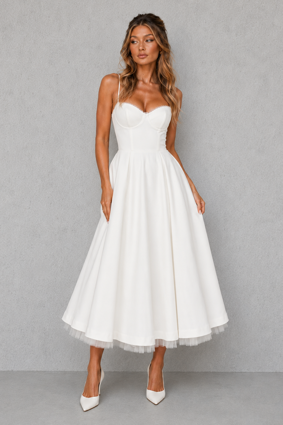 Ophelia | Plus Size Corset Midi Occasion Dresses With Full Skirt