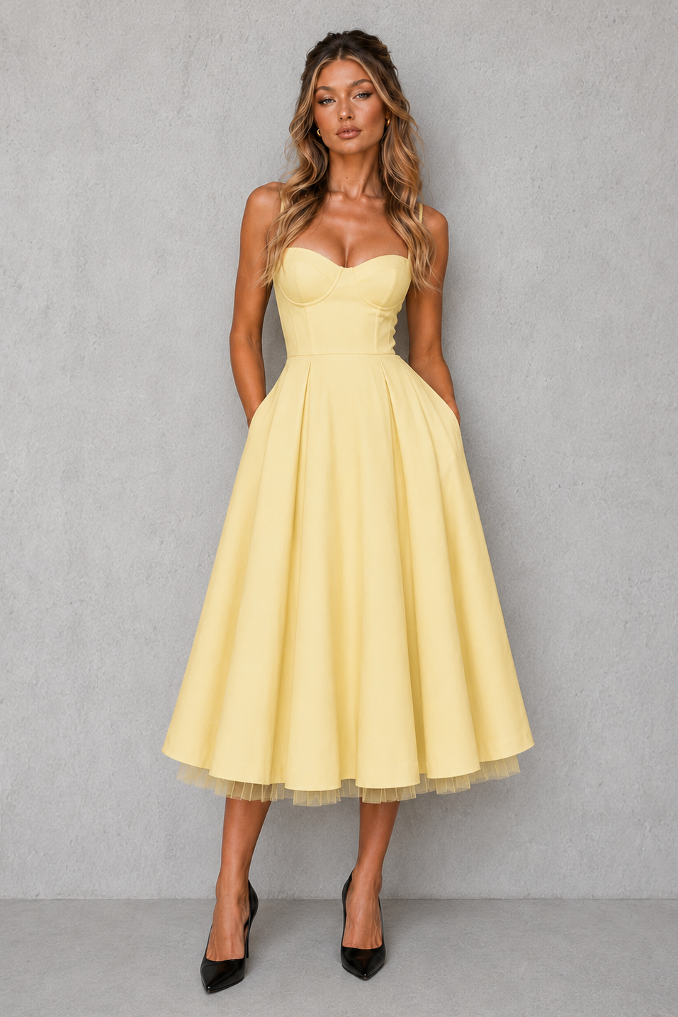 Ophelia | Plus Size Corset Midi Occasion Dresses With Full Skirt
