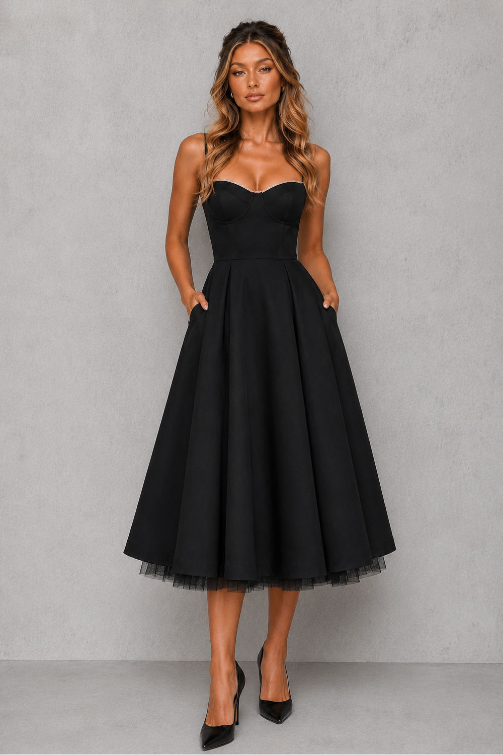 Ophelia | Plus Size Corset Midi Occasion Dresses With Full Skirt