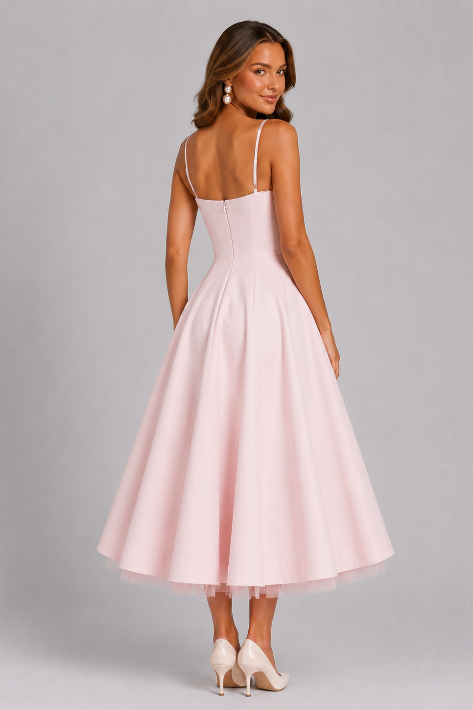 Romilly | Corset Spaghetti Strap Midi Wedding Guest Dress