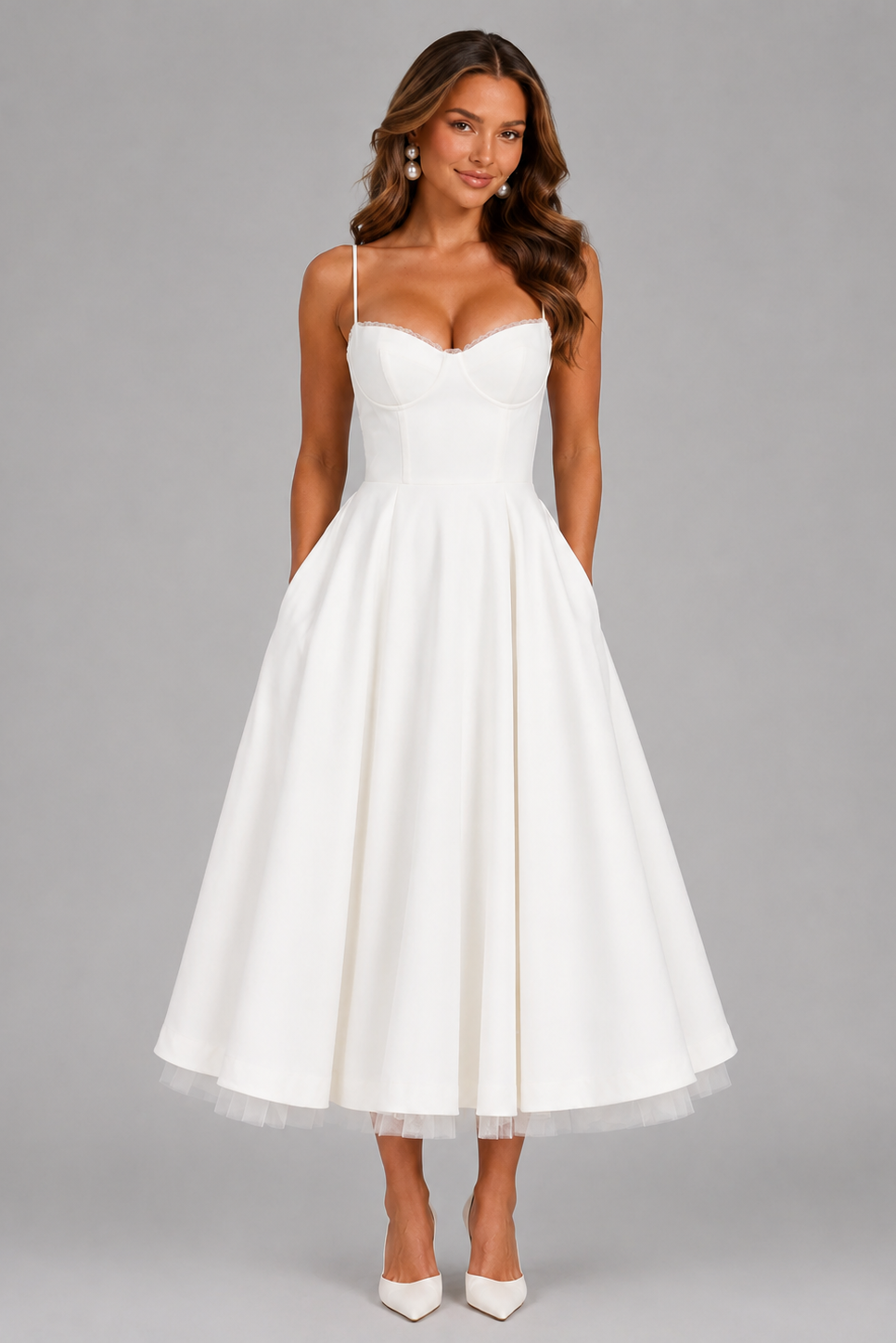 Romilly | Corset Spaghetti Strap Midi Wedding Guest Dress