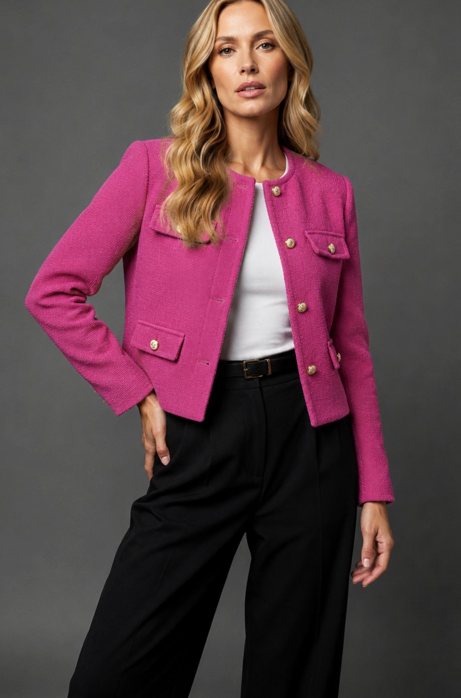 Iliana | Women's Double Breasted Velvet Tweed Blazer Jacket Coat — Pink