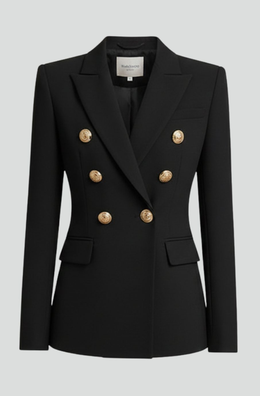 Mathilde | Velvet Sequin Double Breasted Blazer Coat Black Pink Gold Buttons