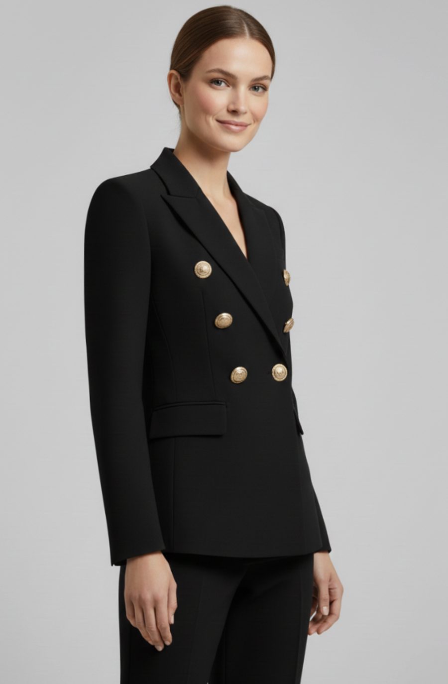 Mathilde | Velvet Sequin Double Breasted Blazer Coat Black Pink Gold Buttons