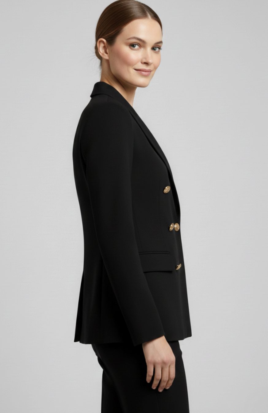 Mathilde | Velvet Sequin Double Breasted Blazer Coat Black Pink Gold Buttons
