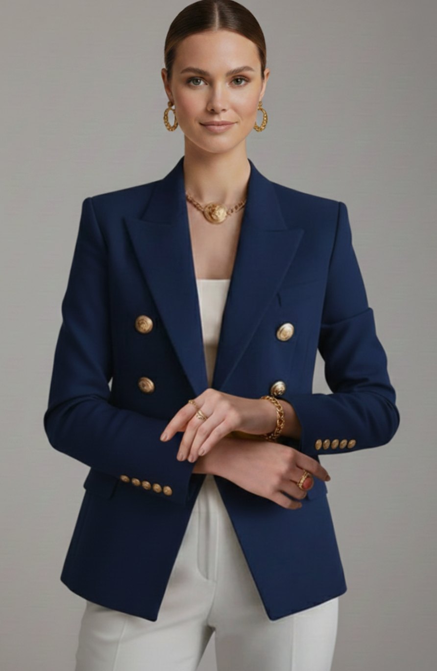 Mathilde | Velvet Sequin Double Breasted Blazer Coat Black Pink Gold Buttons — Black
