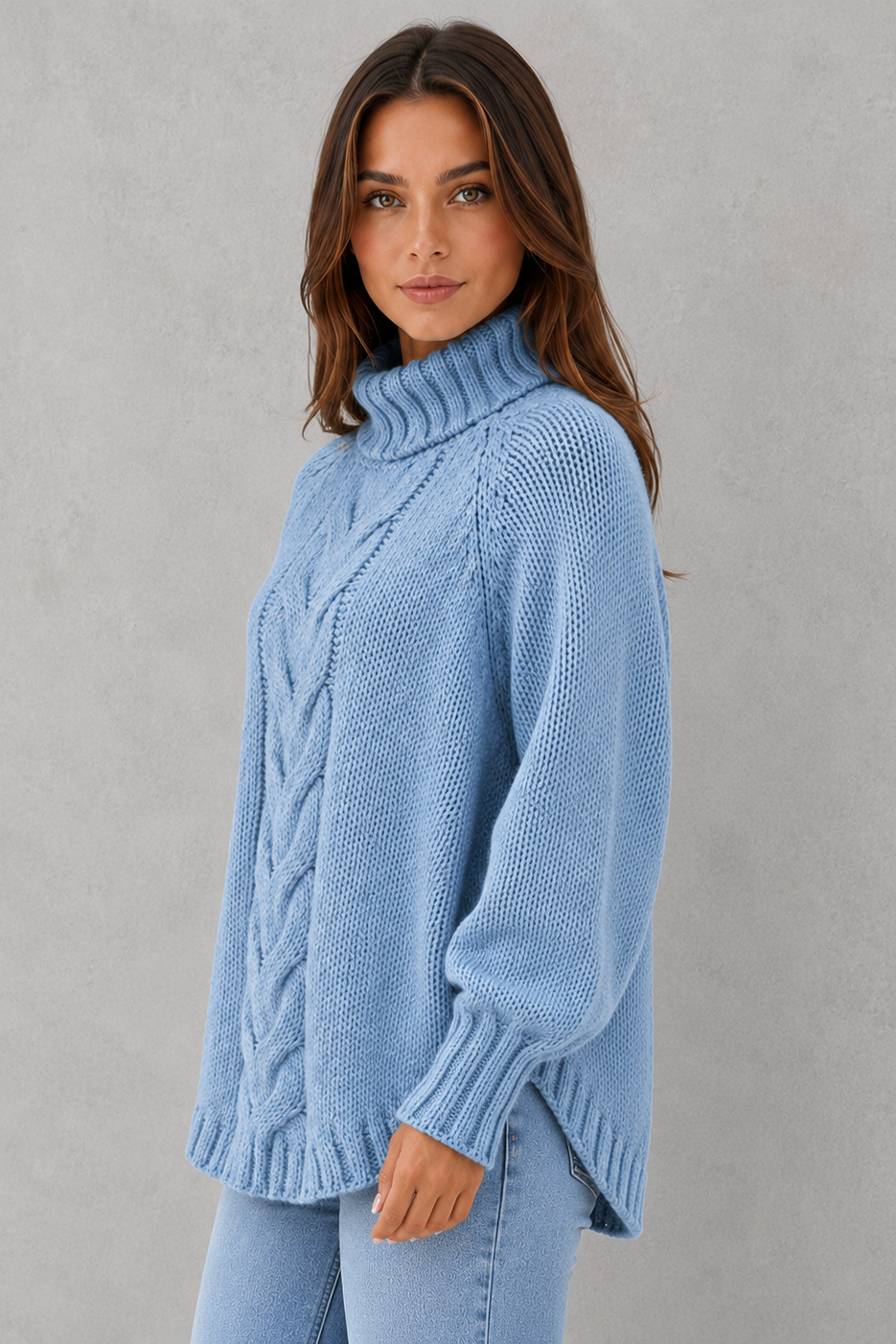 Capucine | Womens Cable Knit Cashmere Jumper Roll Neck Winter