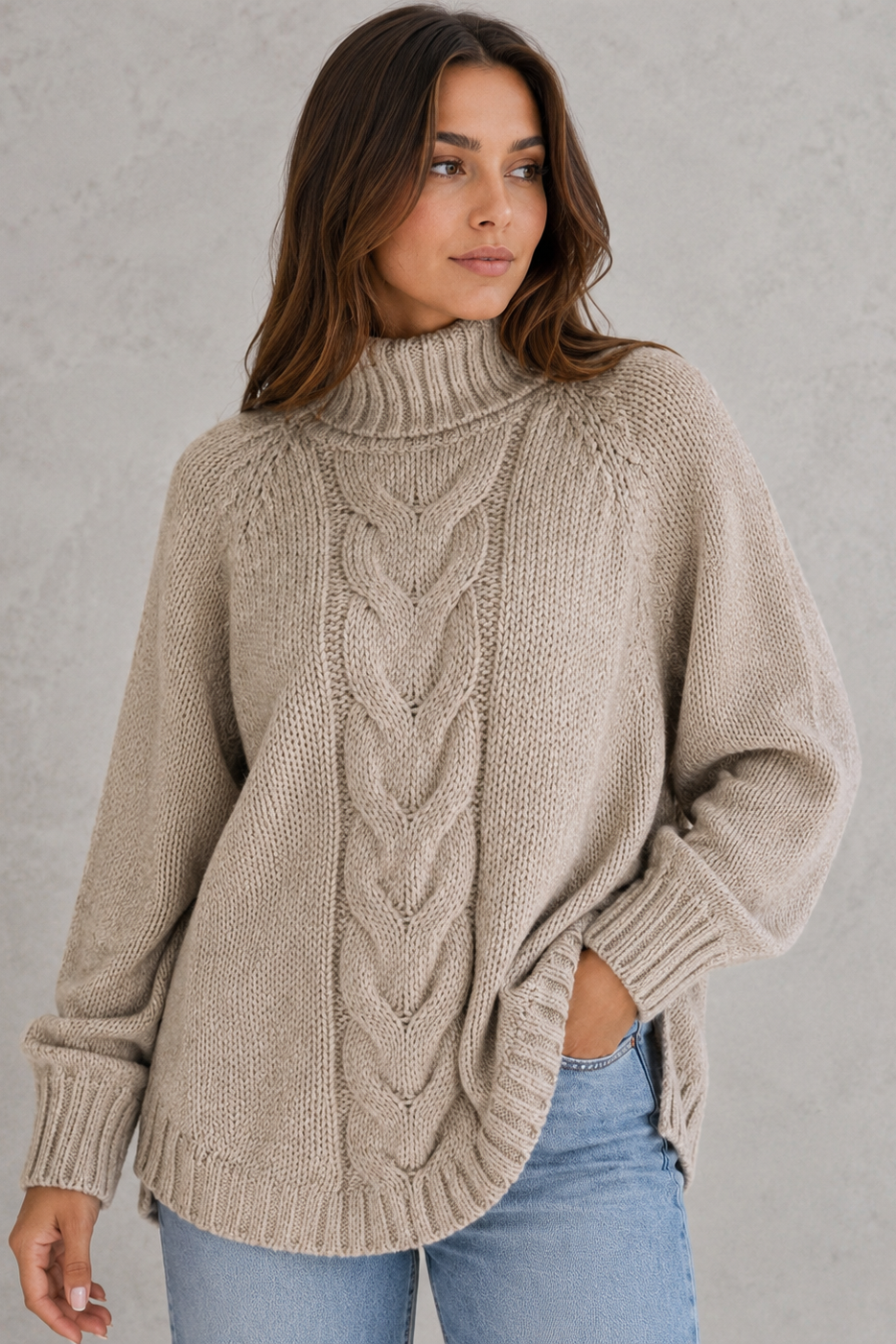 Capucine | Womens Cable Knit Cashmere Jumper Roll Neck Winter