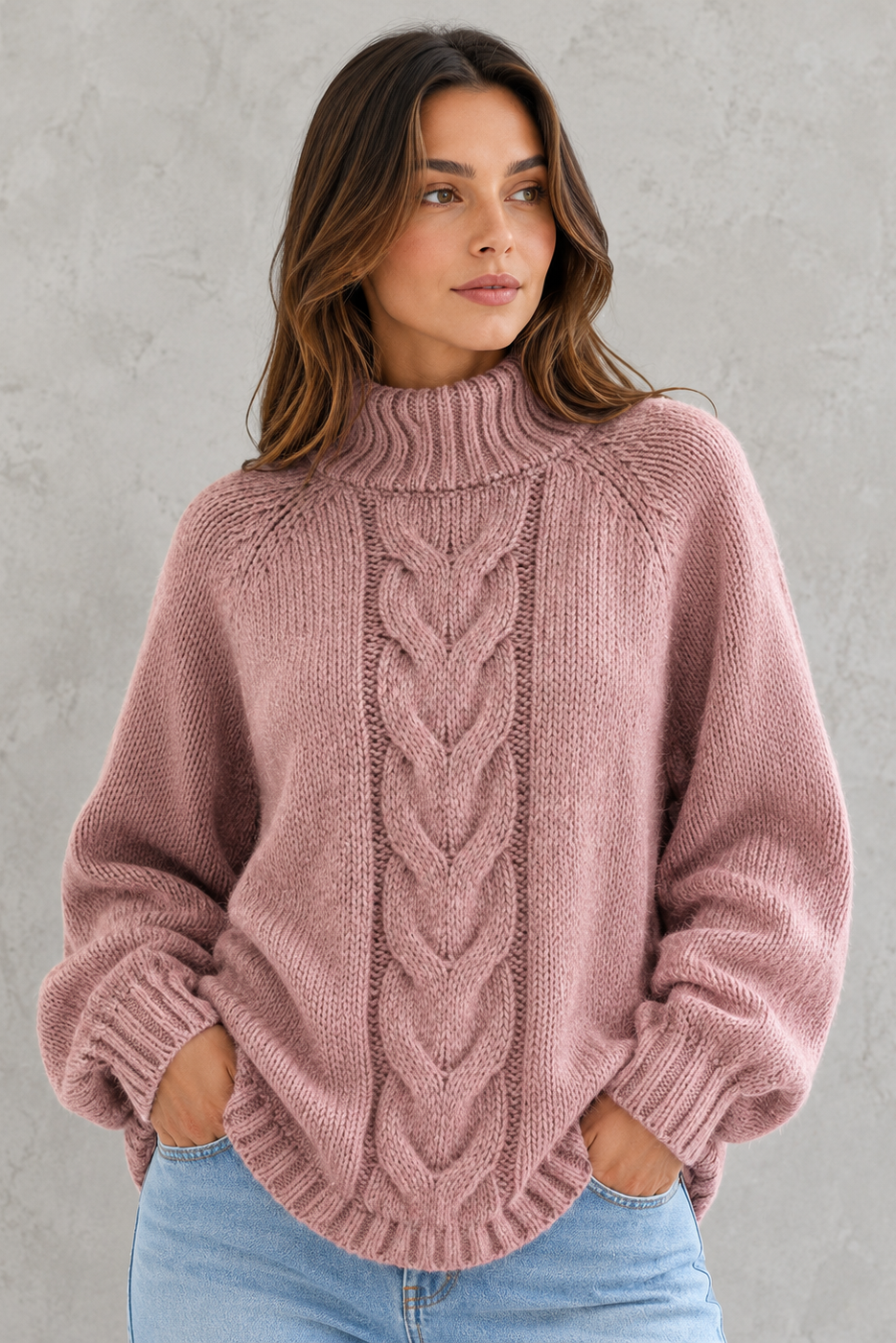 Capucine | Womens Cable Knit Cashmere Jumper Roll Neck Winter