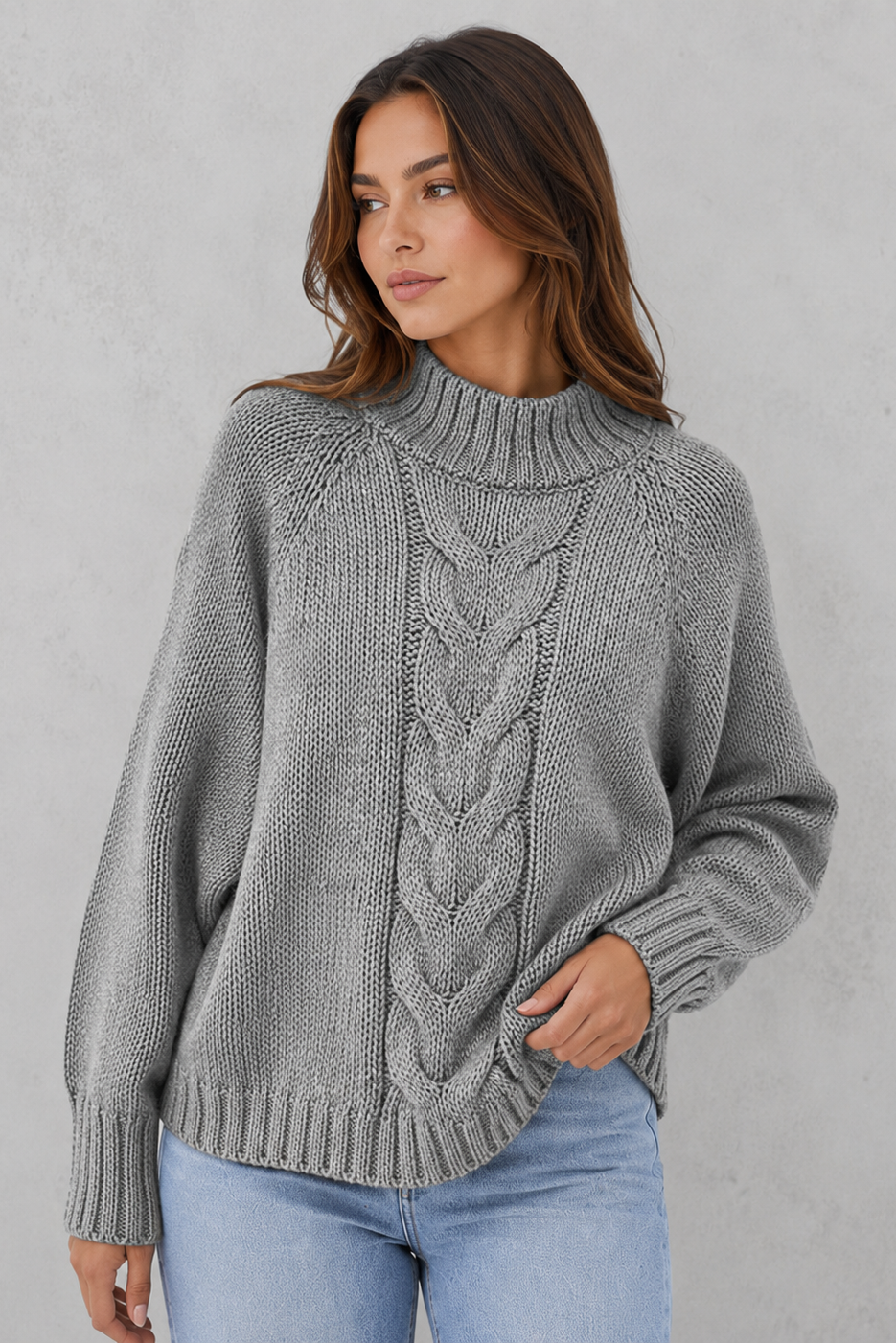 Capucine | Womens Cable Knit Cashmere Jumper Roll Neck Winter