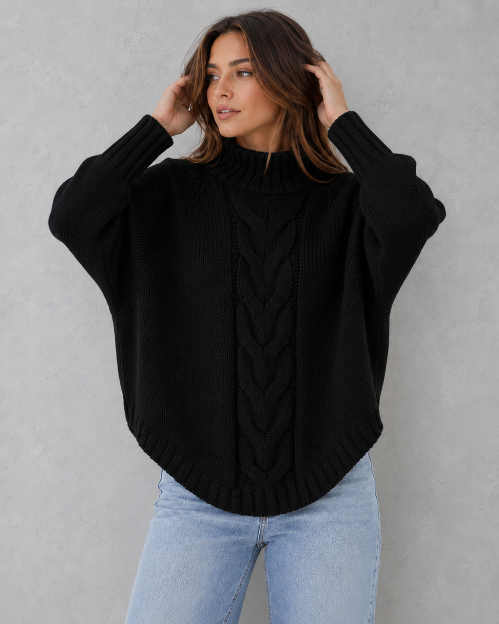 Capucine | Womens Cable Knit Cashmere Jumper Roll Neck Winter