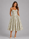 Quintessa | Floral Midi Wedding Guest Dress With Corset Bodice