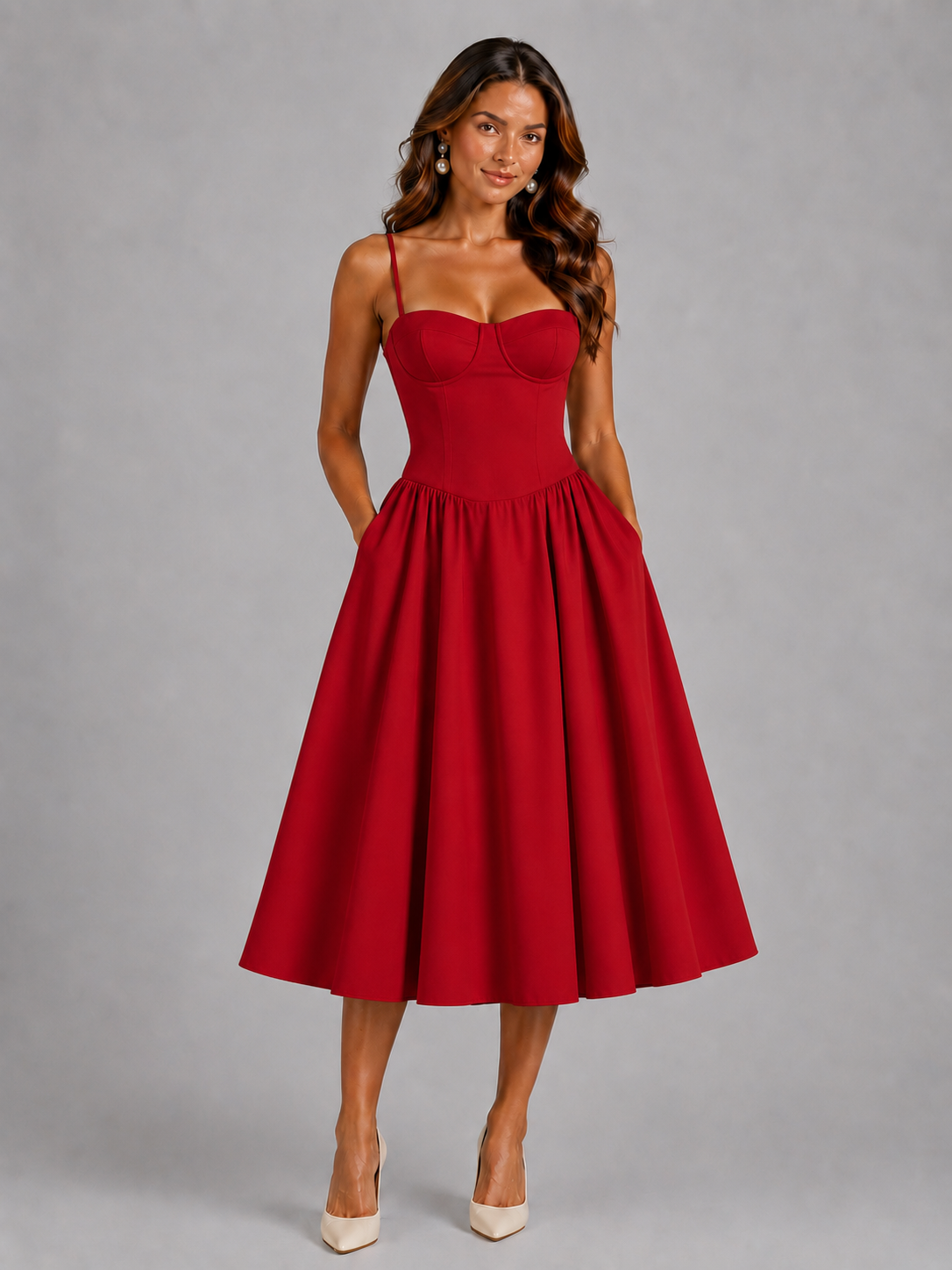 Quintessa | Floral Midi Wedding Guest Dress With Corset Bodice