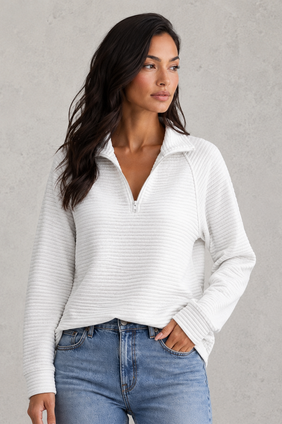 Felicity | Cashmere Knitted Half Zip Jumper Sweater Knit — White