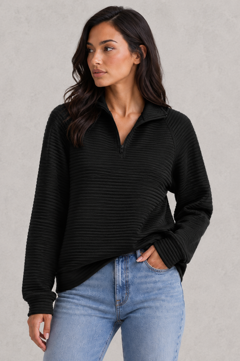 Felicity | Cashmere Knitted Half Zip Jumper Sweater Knit — Black