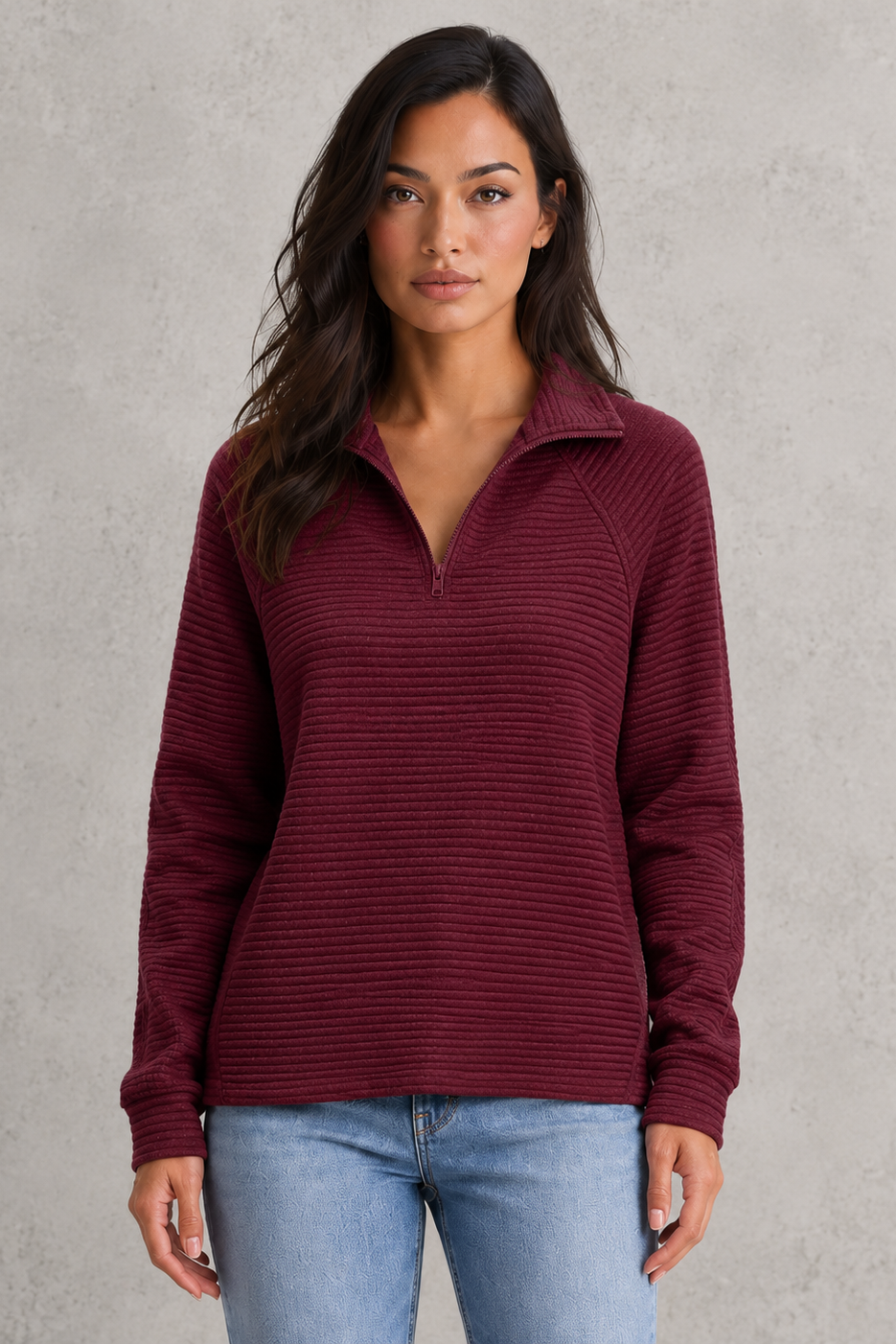Felicity | Cashmere Knitted Half Zip Jumper Sweater Knit — Red