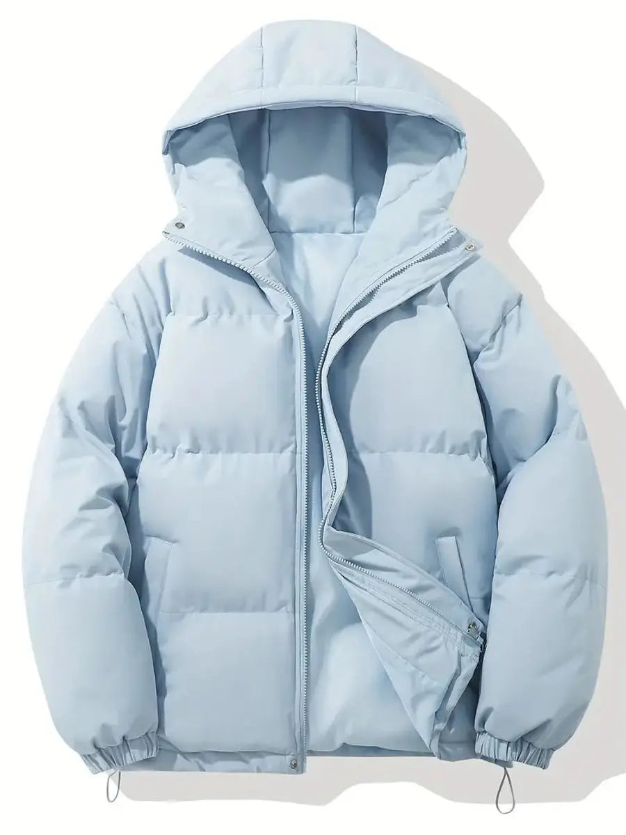 Giselle | Women's Cropped Hooded Puffer Jacket Winter Coat — Light Blue