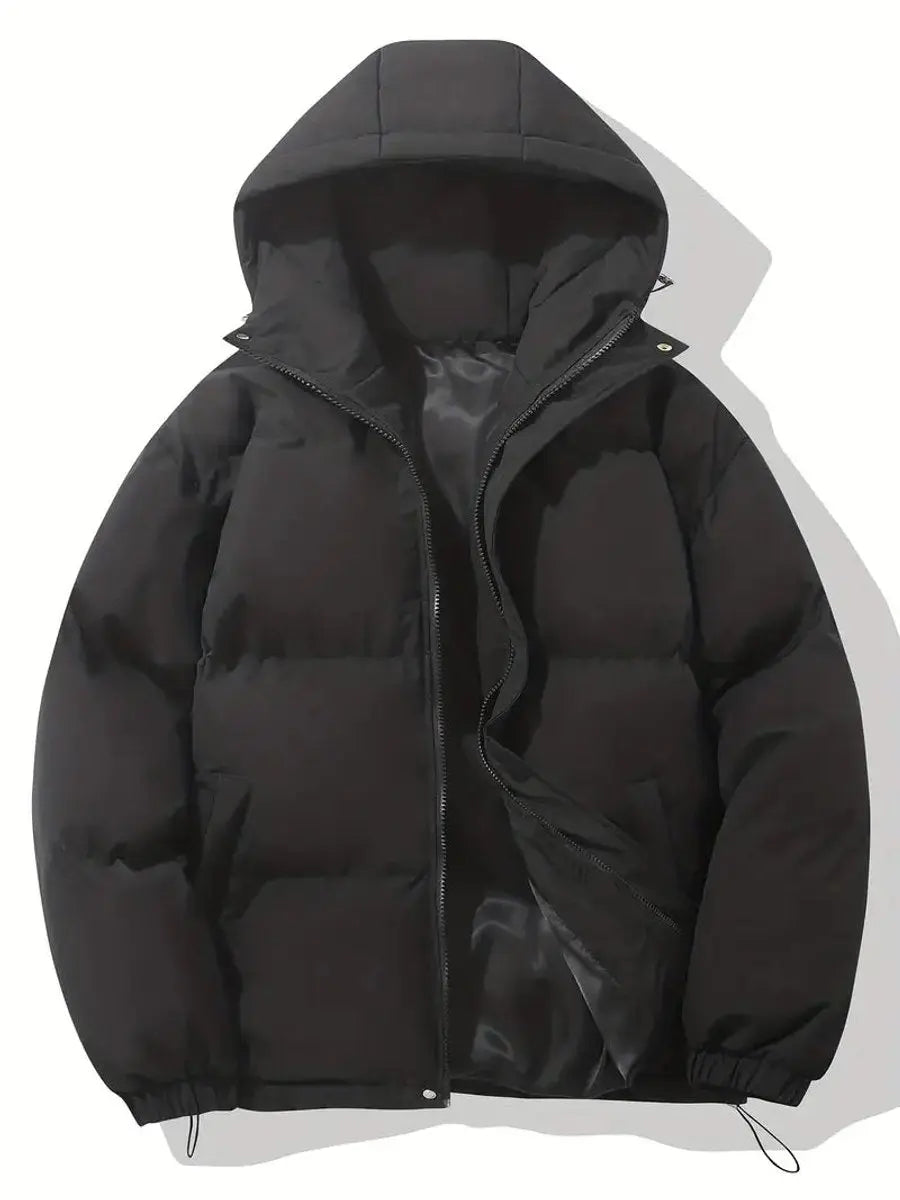 Giselle | Women's Cropped Hooded Puffer Jacket Winter Coat — Black