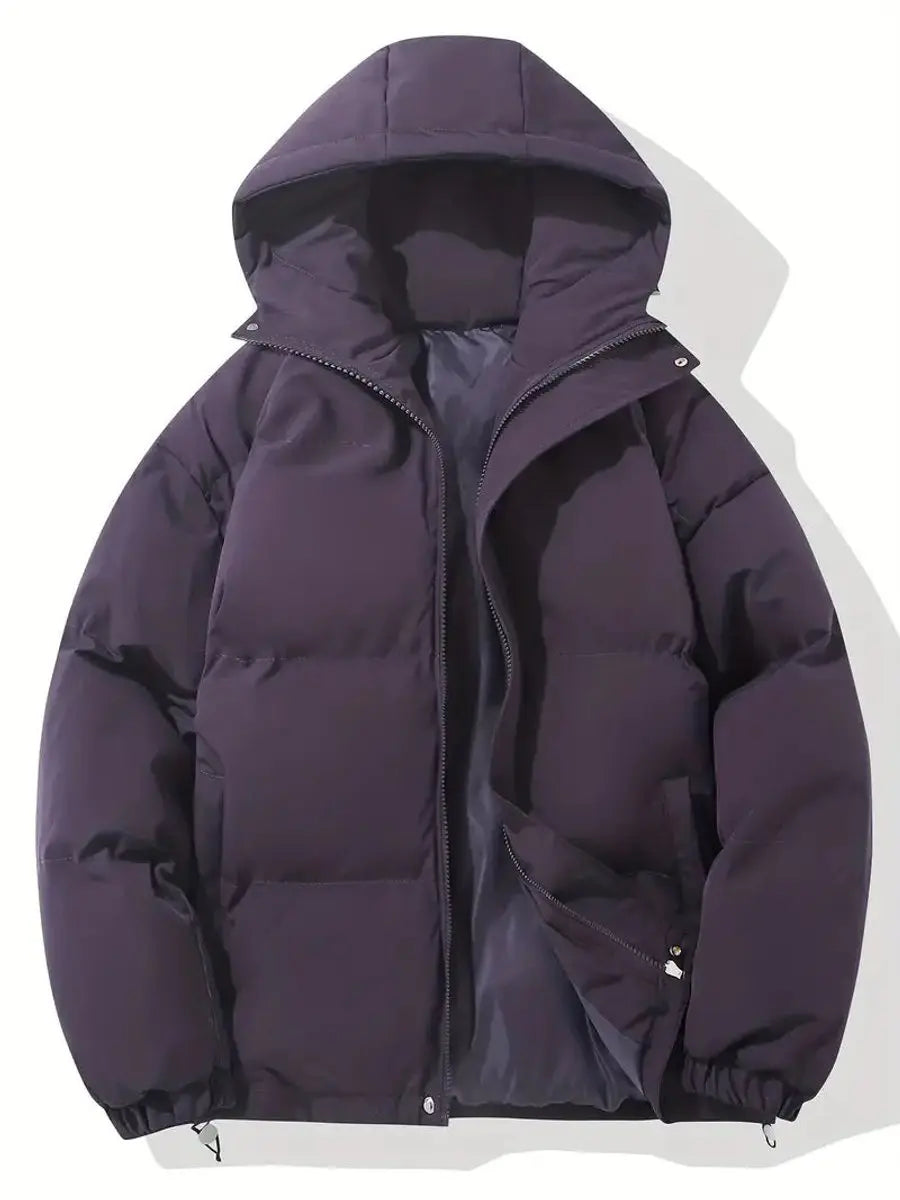Giselle | Women's Cropped Hooded Puffer Jacket Winter Coat — Purple