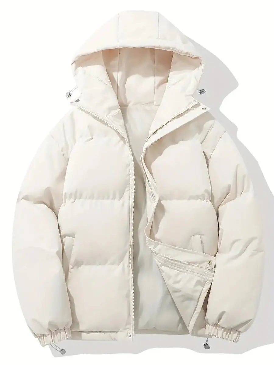 Giselle | Women's Cropped Hooded Puffer Jacket Winter Coat — Beige White