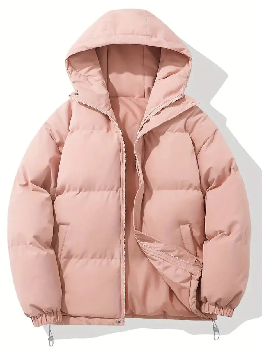 Giselle | Women's Cropped Hooded Puffer Jacket Winter Coat — Pink