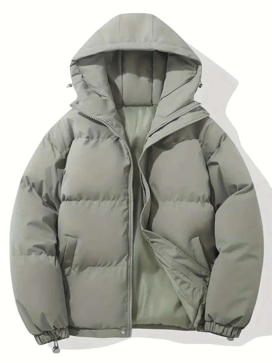 Giselle | Women's Cropped Hooded Puffer Jacket Winter Coat — Light Gray