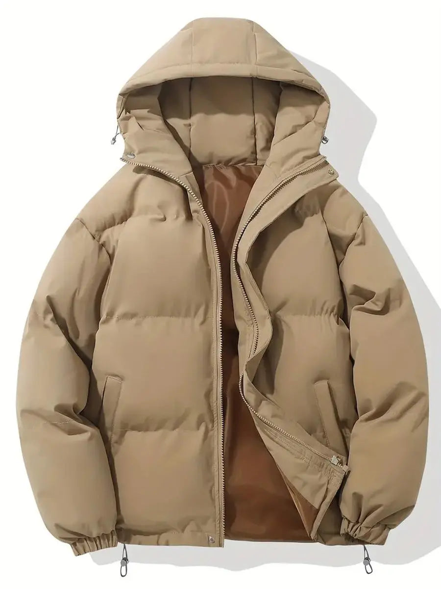 Giselle | Women's Cropped Hooded Puffer Jacket Winter Coat — Khaki