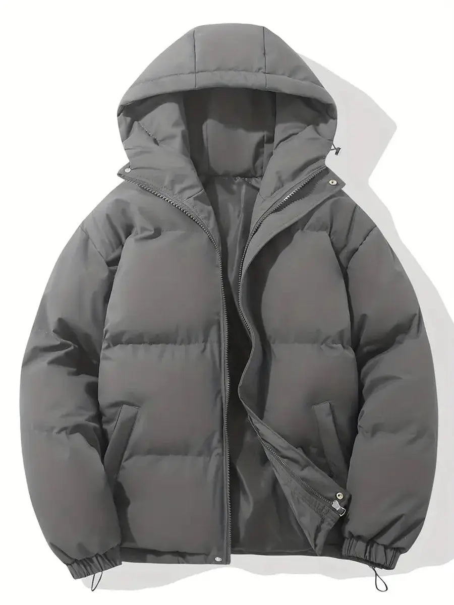 Giselle | Women's Cropped Hooded Puffer Jacket Winter Coat — Dark Gray