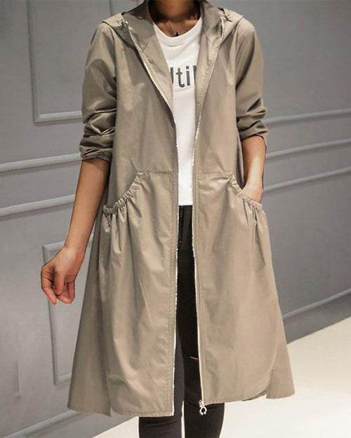Aurelia | Women's Black Hooded Waterproof Trench Coat