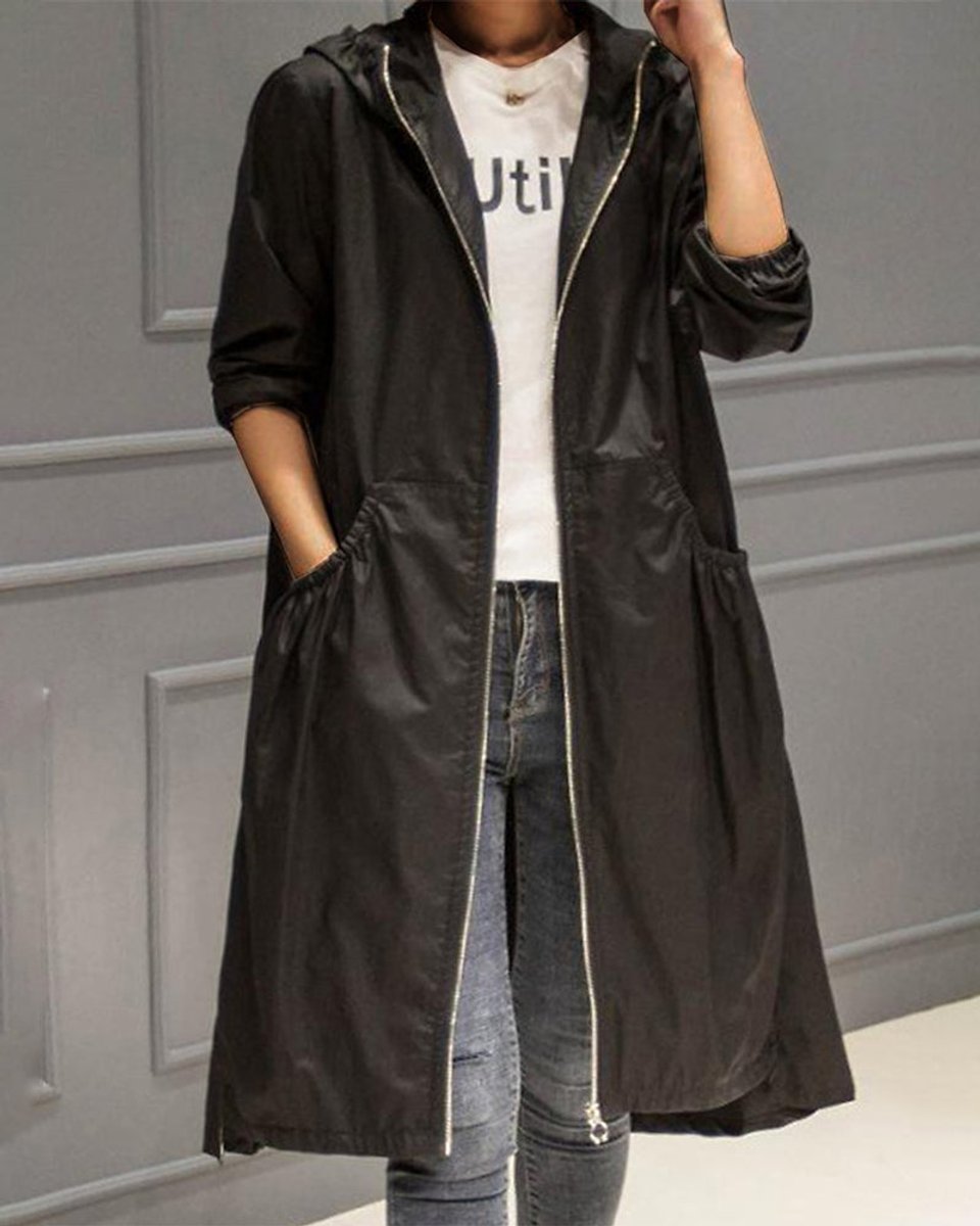 Aurelia | Women's Black Hooded Waterproof Trench Coat