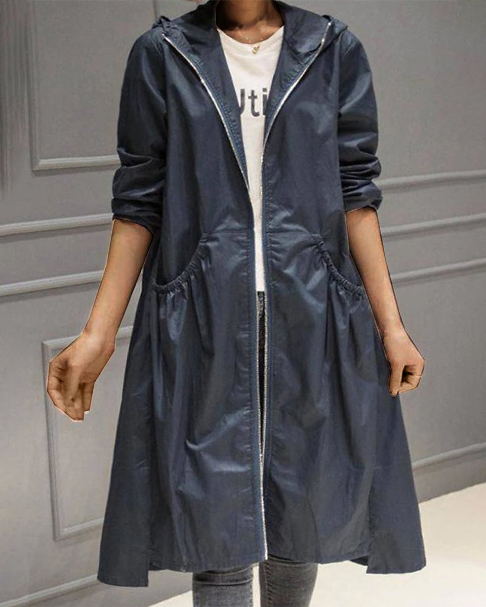 Aurelia | Women's Black Hooded Waterproof Trench Coat