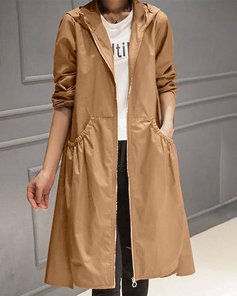Aurelia | Women's Black Hooded Waterproof Trench Coat