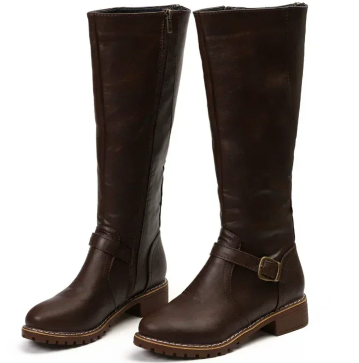 Vivienne | Black Leather Knee High Riding Boots With Ankle Strap