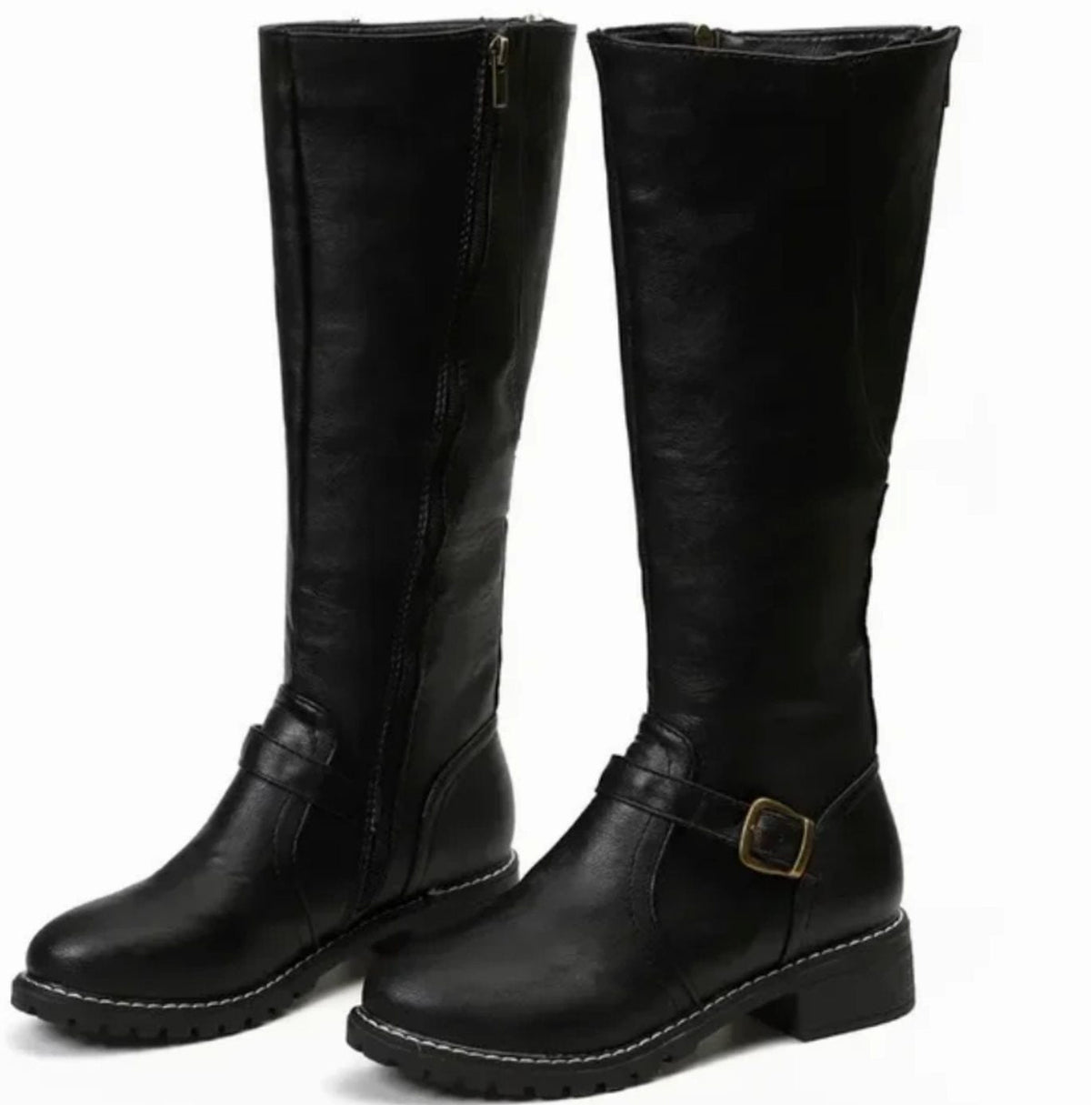 Vivienne | Black Leather Knee High Riding Boots With Ankle Strap
