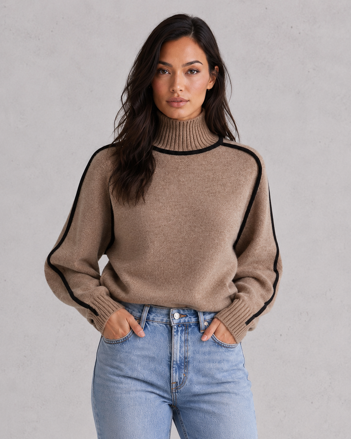 Xanthe | Cashmere Wool Roll Neck Jumper — Brown