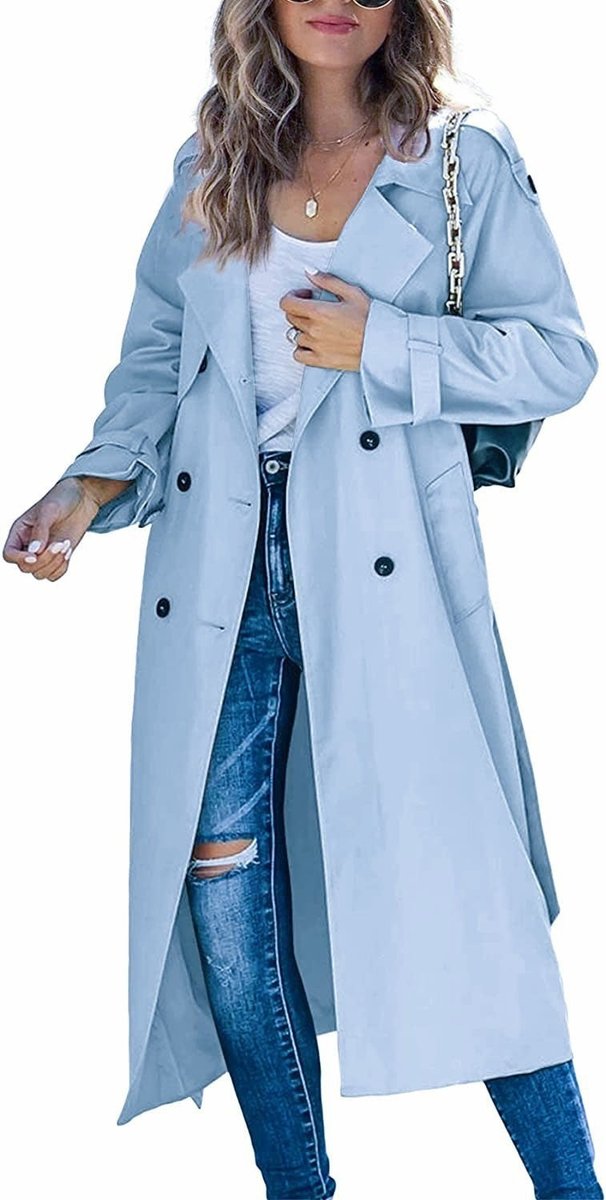 Oceane | Women Black Double-Breasted Trench Coat