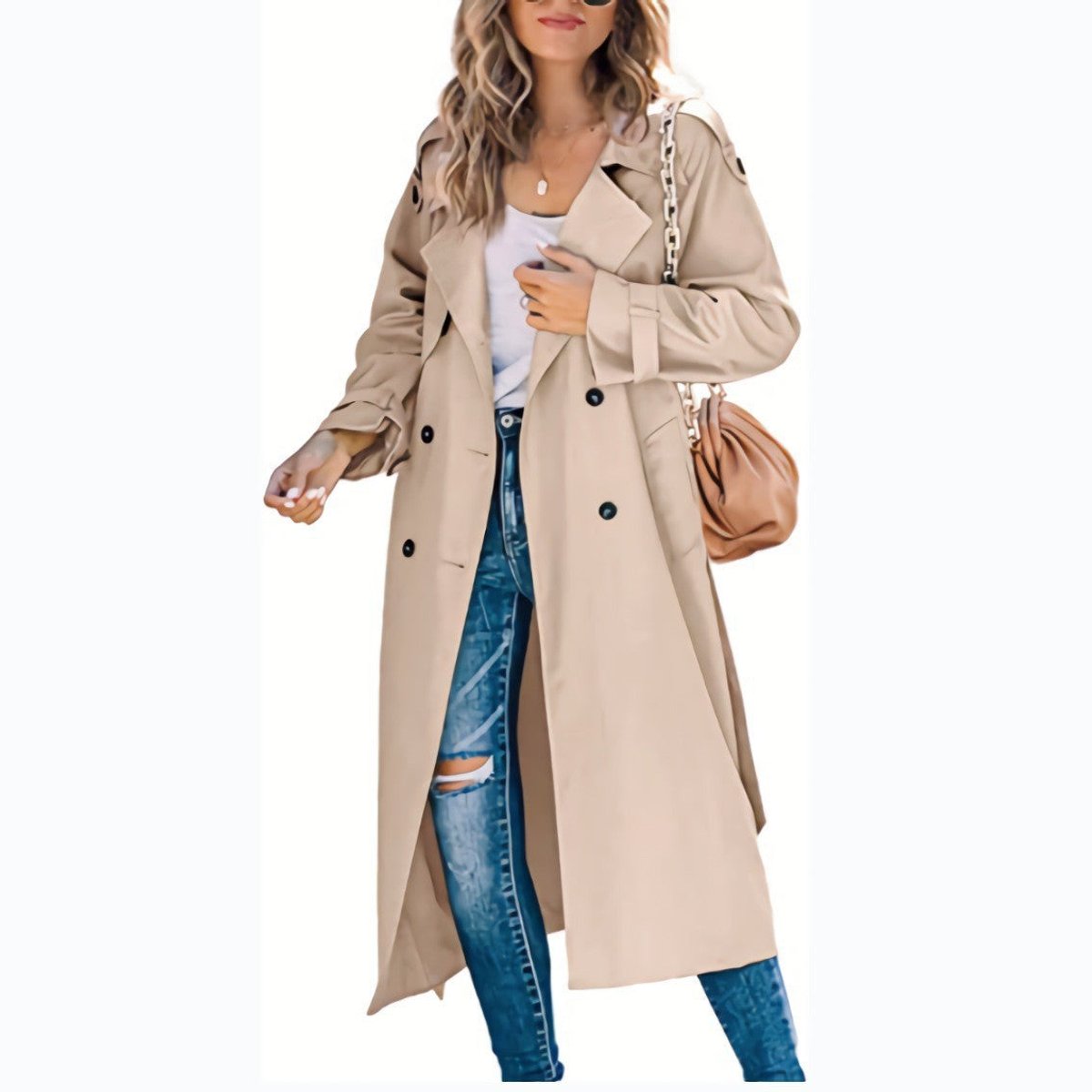 Oceane | Women Black Double-Breasted Trench Coat