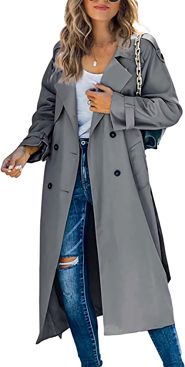 Oceane | Women Black Double-Breasted Trench Coat