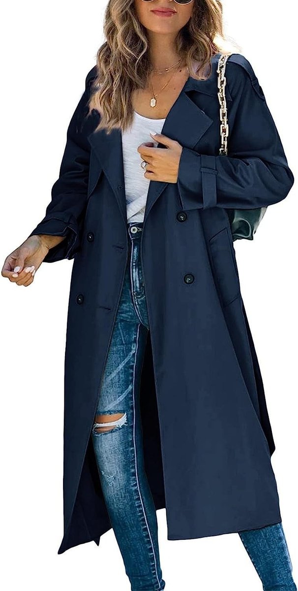 Oceane | Women Black Double-Breasted Trench Coat