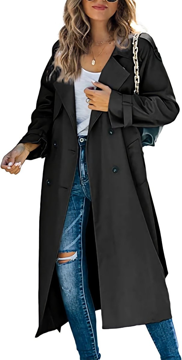 Oceane | Women Black Double-Breasted Trench Coat