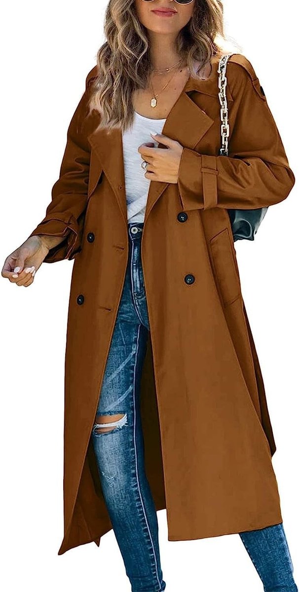 Oceane | Women Black Double-Breasted Trench Coat