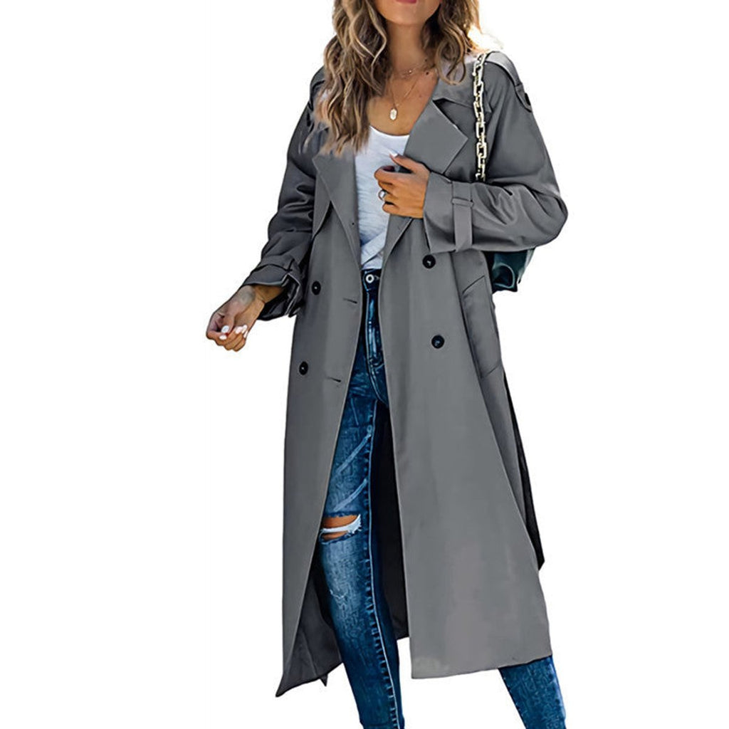 Oceane | Women Black Double-Breasted Trench Coat
