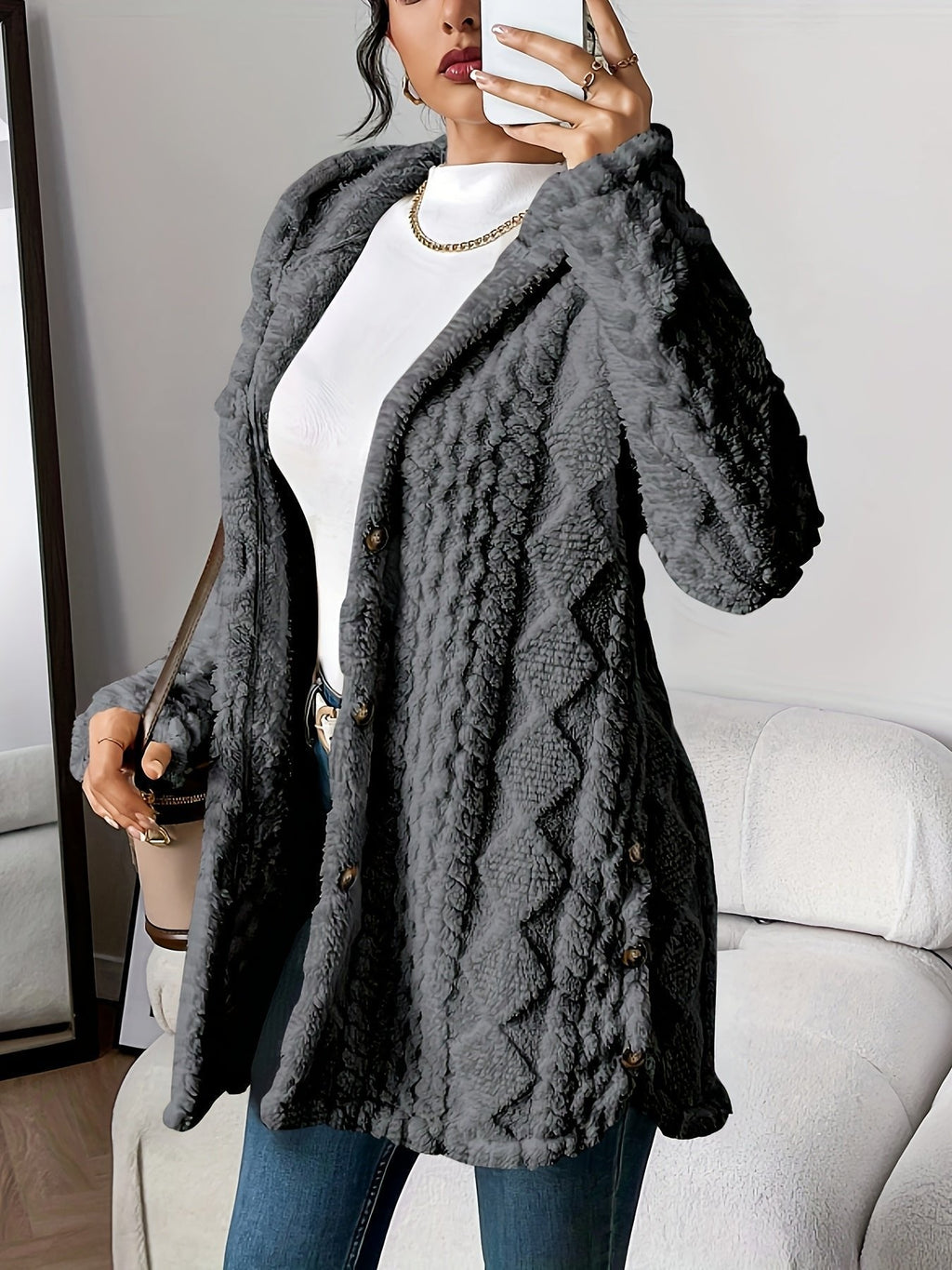 Albane | Red Grey Camel Hooded Cashmere Cardigan Women